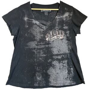 Vtg Y2K Skin Industries Tee Women XL Black V Neck Angel Wing Skate Punk Thrashed
